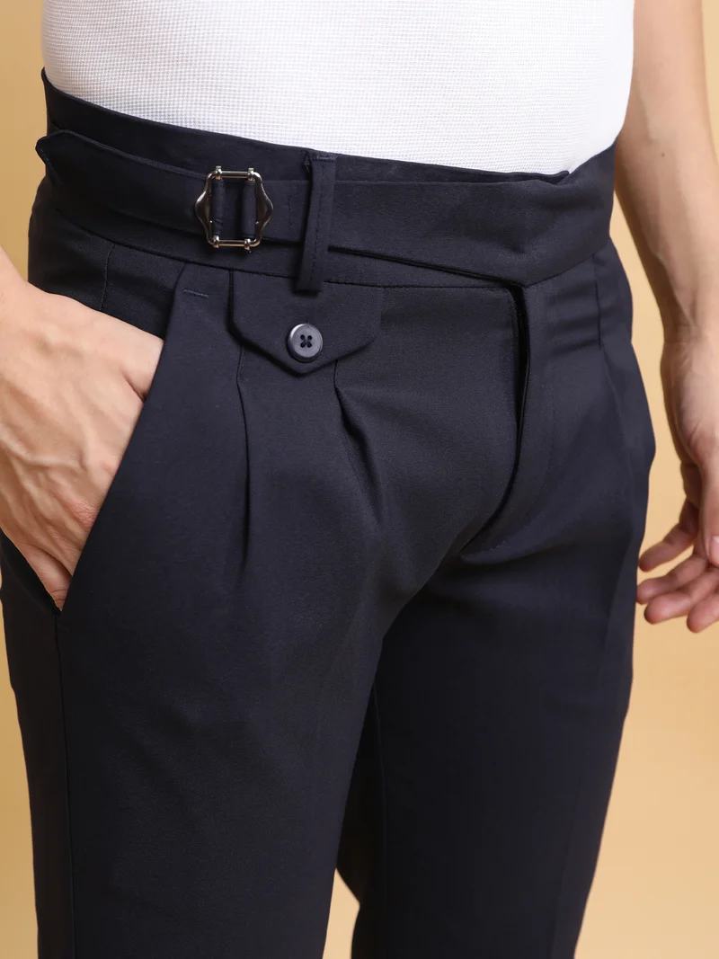 مانياك Maniac Mens Gurkha Solid Navy Cotton Trouser